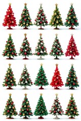 A variety of decorated Christmas trees, isolated on white , green, holiday, isolated