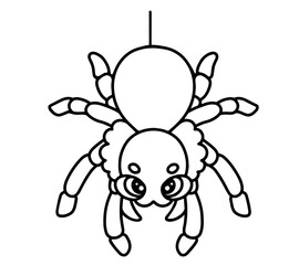cute spider hanging from a web string, with large eyes and eight legs. Halloween, creepy crawlies, insects