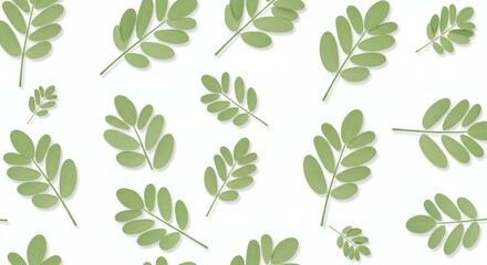 Leaf Pattern Illustration with Green Foliage on White Background