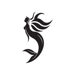 Obraz premium Curved Mermaid Silhouette in Mid-Swim Motion with Flowing Form