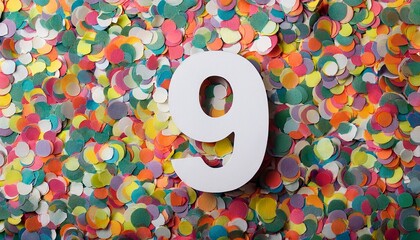 Number 9 with confetti. Photo for ninth birthday or anniversary party