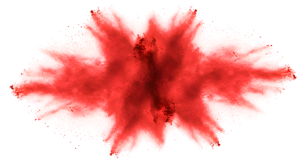 Red explosion powder burst vibrant dramatic burst of red powder creates a mesmerizing display of motion, energy, and color against the dark void transparent background 