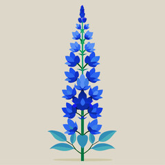 A blue flower with a blue stem. The flower is tall and has a blue color