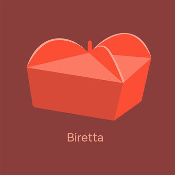 Red biretta hat. Traditional headdress of priests of the Latin rite. Vector illustration