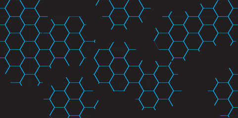 Seamless hexagonal pattern with giraffe and deer in a honeycomb design, featuring a blue animal-themed texture and grid structure