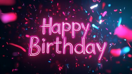 Neon Happy Birthday Celebration with Confetti