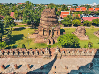 Landscape Ayutthaya Historical Park in Ayutthaya. The famous temple. Ruins of the old city. 