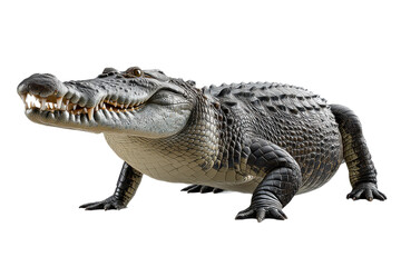 Naklejka premium Aggressive crocodile with open mouth showing teeth, isolated on transparent background
