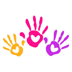 Colorful Hand Prints with Heart Love Kids Children Vector Illustration Art