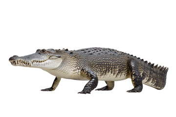 Naklejka premium Aggressive crocodile with open mouth showing teeth, isolated on transparent background