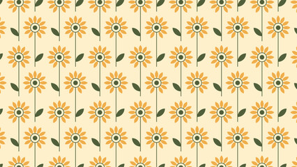 Row of cheerful sunflowers in a repeating floral pattern