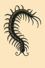 Centipede Illustration with Detailed Anatomy on a Light Background