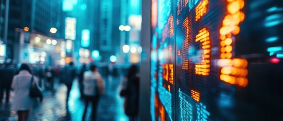 Fototapeta premium Night city street with stock market board