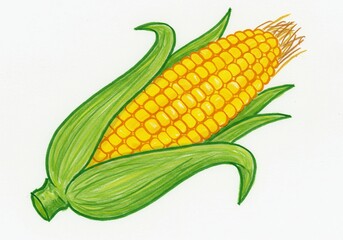 Simple Crayon Illustration of Corn on the Cob
