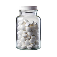 White Pills in Glass Bottle Medicine Healthcare Pharmacy on Transparent background
