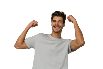 Young handsome caucasian man isolated on white background cheering carefree and excited. Victory concept.