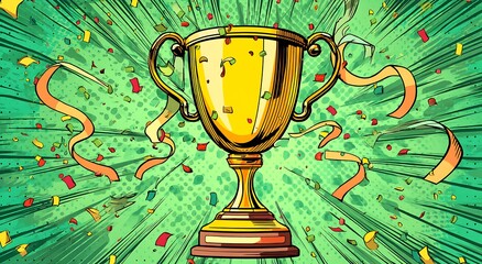Golden Trophy Award Winner Celebration Pop Art Style Illustration