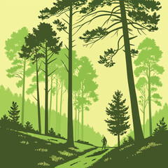 Obraz premium Vector Forest Scene with Tall Pine Trees Eco Friendly Theme