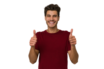 Young handsome caucasian man isolated on white background smiling and raising thumb up