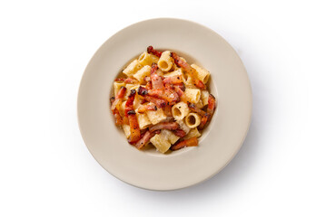 Maccheroni alla gricia, ricetta di pasta romana, cibo italiano 