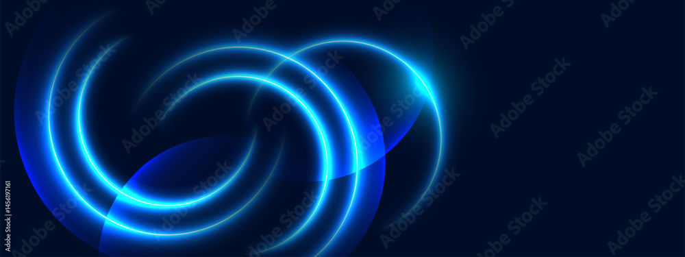 Poster glowing blue circular waves on dark digital background vector.