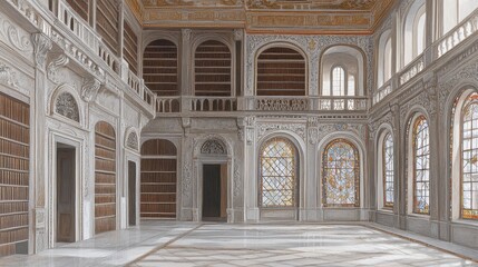 Obraz premium Opulent library hall ornate architecture grand interior scholarly sanctuary historical elegance educational institution refined taste