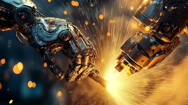 Smith forges metal with precision in a glowing workshop filled with sparks and dynamic energy during the evening hours