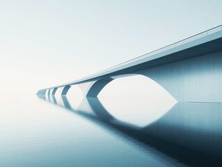 Reflective arch bridge over calm water at dawn