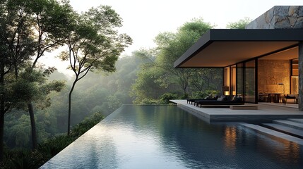 Fototapeta premium A stunning infinity pool seamlessly merging with a breathtaking natural landscape, offering a serene and tranquil escape.