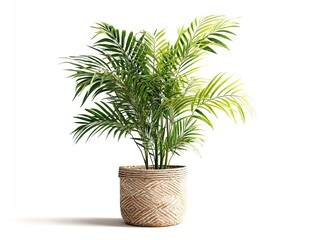 Lush Tropical Palm Plant in Elegant Woven Basket Home Decor Indoor Plant Greenery