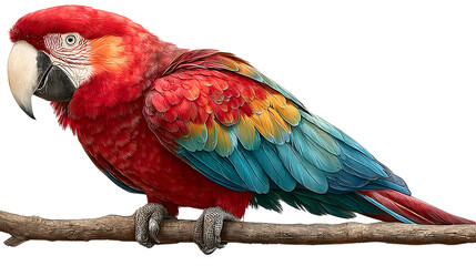 Obraz premium Scarlet Macaw Perched on Branch Vivid Tropical Bird Wildlife Photography