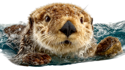 Sea Otter swimming in water closeup portrait
