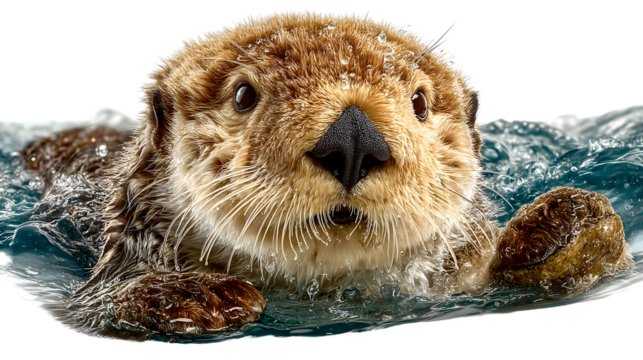 Sea Otter swimming in water closeup portrait