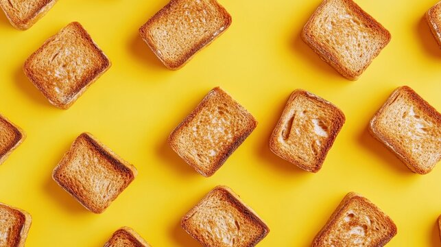 Crispy toast squares on a yellow background