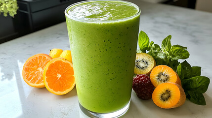 Refreshing Green Smoothie with Citrus and Berries