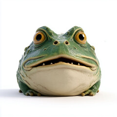 Adorable Cartoon Frog Character with Big Eyes and Open Mouth on White Background