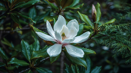 Magnolia blossom pure beauty serene nature's masterpiece breathtaking dew drops
