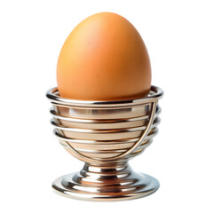 Silver Egg Cup with Boiled Egg Elegant Breakfast Tableware on Transparent background