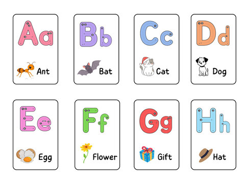 Alphabet colorful flash card with illustration