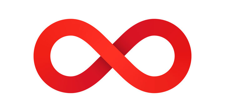 Red volume infinity symbol on white background. Vector