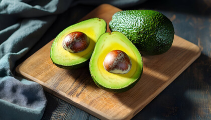 Ripe Avocados on Wooden Cutting Board