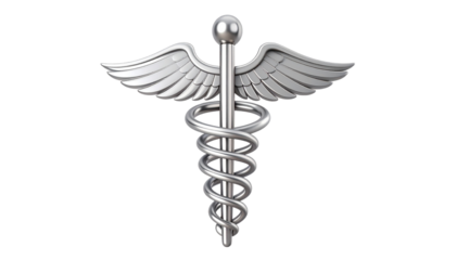 Silver Asclepius symbol isolated on solid white background in Png format