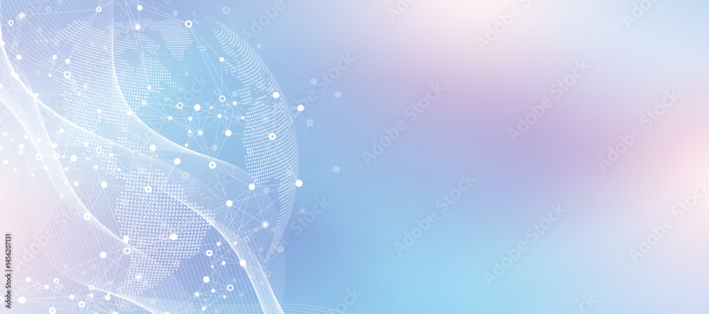 Fototapete Global network connection idea template. Abstract tech network connection dots. Digital technology and big data analysis background with plexus lines. Geometric background with abstract mesh