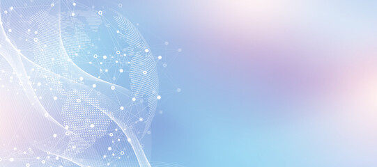 Global network connection idea template. Abstract tech network connection dots. Digital technology and big data analysis background with plexus lines. Geometric background with abstract mesh
