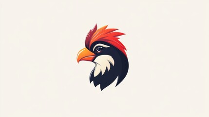 Stylized rooster mascot logo with bold colors and cartoon-style feathers