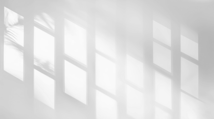 Abstract shadow of leaves on transparent background with soft light through window blinds, window shade. Mockup of transparent shadow overlay. Gray shadow on isolated background. Sun light backdrop