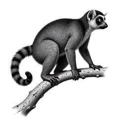 Fototapeta premium Gray Lemur on Branch, Detailed Illustration with Transparent Background