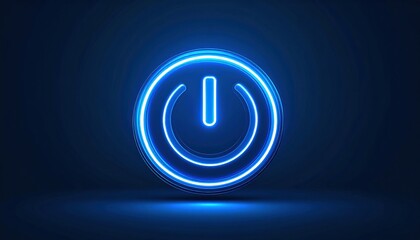 A glowing blue power button symbol on a dark background, representing energy, technology, or starting up a device.