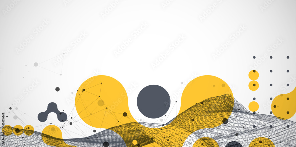 Poster The abstract wave is made in a frame style. Template for science and technology presentation. Vector art.