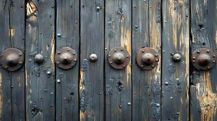 Fototapeta premium Aged wooden planks with metal accents.